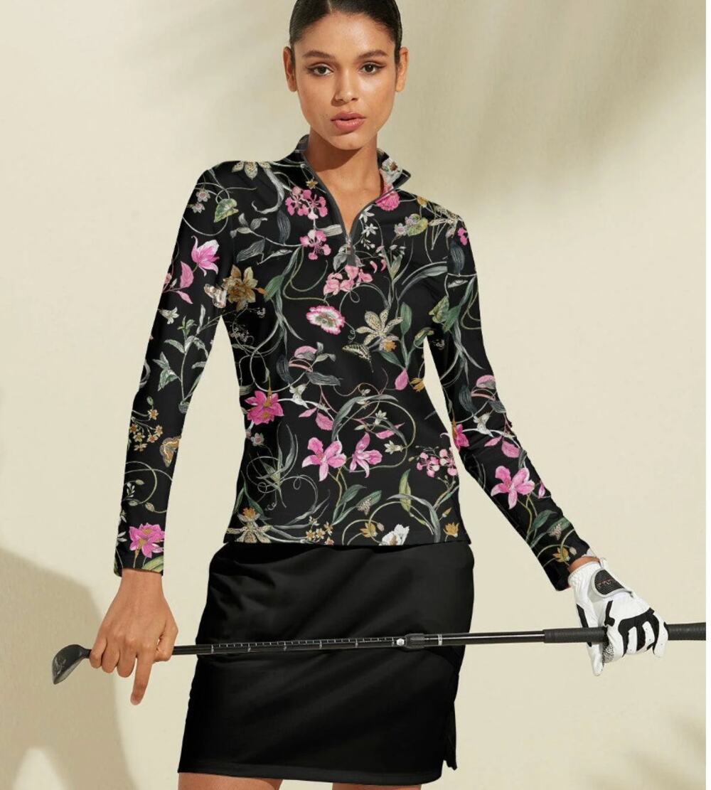 Acegolf Botanical Energy Pullover UPF50+ Black Floral Small